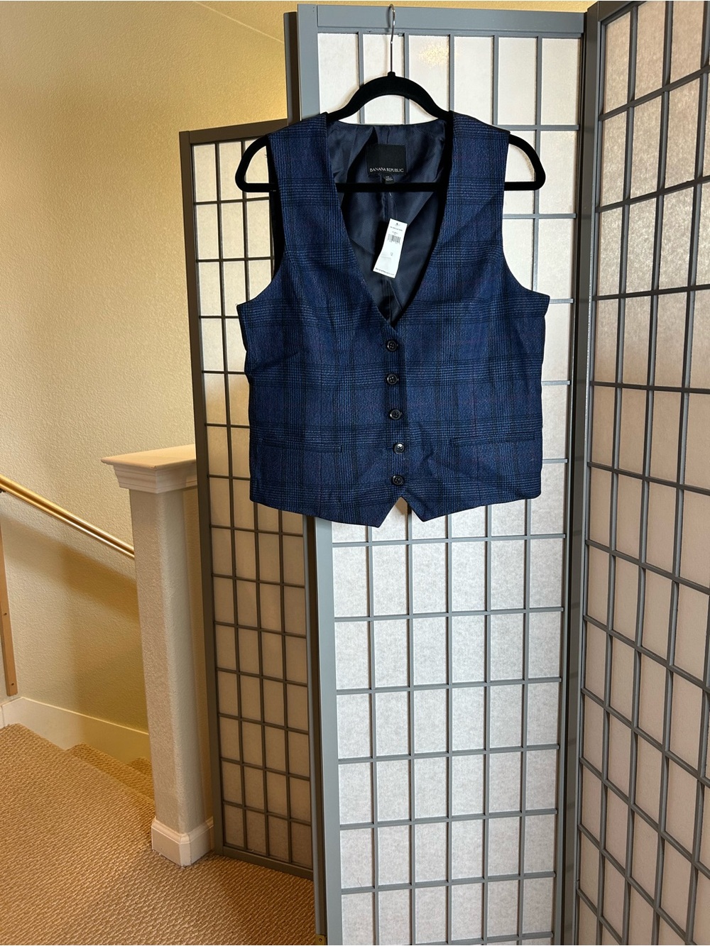 NWT Banana Republic Women’s Navy Plaid Tailored Vest